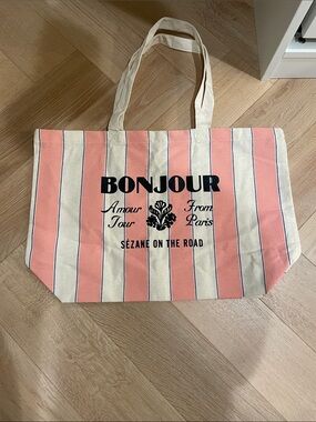NWT Sezane Pink & Cream Striped Bonjour Tote